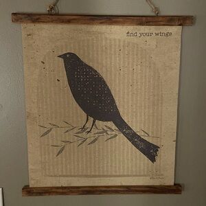 Beautiful primitive cloth Crow picture measures 27 x 17 when hanging